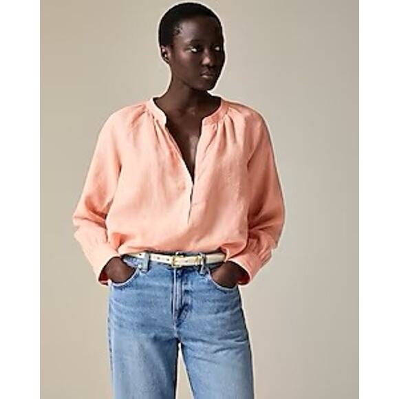J. CREW Linen Cabana Long Sleeve Top in "Peach Clay" Pink Size Small - Picture 1 of 12
